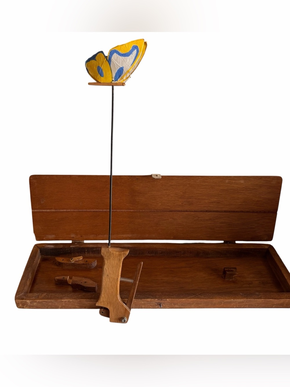 Vintage Handmade Butterfly Push- Wooden Stick Flaps Wings Toy